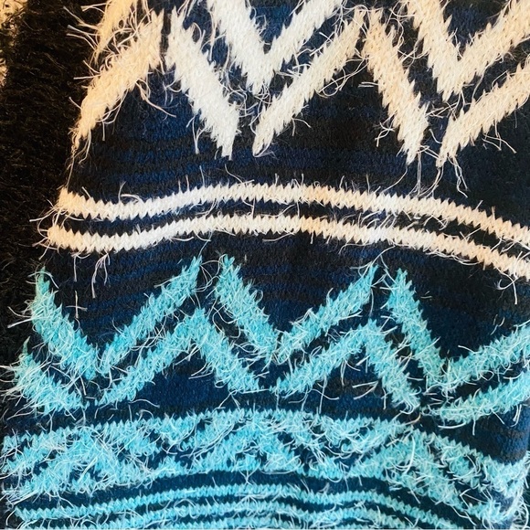 Lane Bryant Long Line Open Front Knit Eyelash Cardigan Aztec Blue Navy 26/28 - Picture 4 of 9